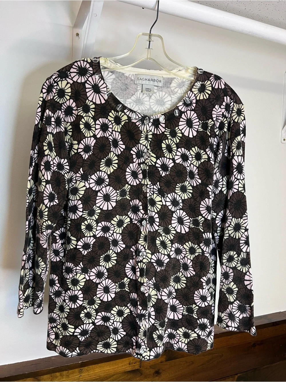 Sag Harbor Brown Floral Button-Front Women’s Cardigan- S